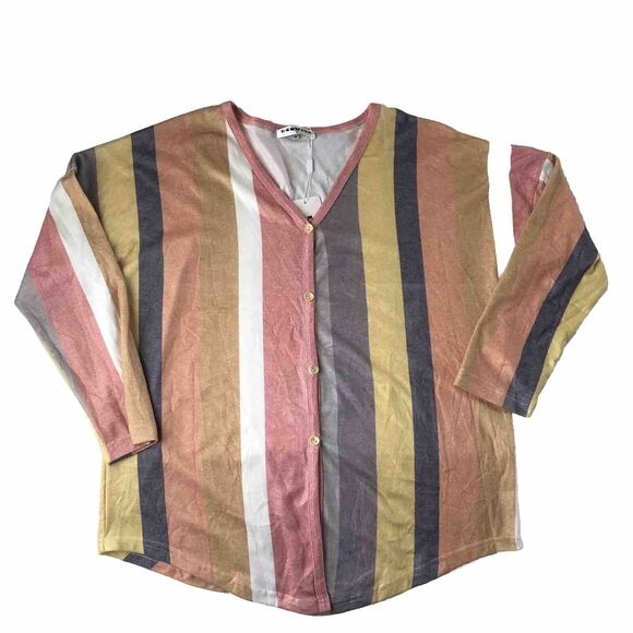Ecowish Striped Button Down Top 3/4 Sleeves Medium NWT - Picture 1 of 9
